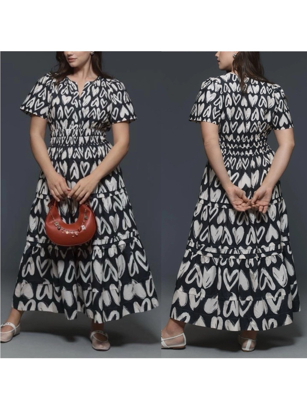Anthropologie Somerset Maxi Dress Womens Black White Hearts w/Pockets - Picture 3 of 9